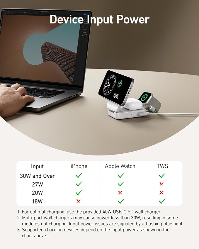 Anker MagGo 3 in 1 iPhone 17 Charging Station, MagSafe-Compatible Wireless Charger Stand, Qi2 Certified 15W Foldable Charger for iPhone 17/16/15/14/13/12, AirPods, Apple Watch Ultra(Adapter Included)