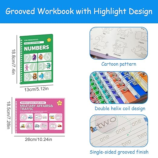 Magic Grooved Writing Practice Books,Grooved Handwriting Practice for Kids 3-5,Reusable Groove Workbooks,Preschool Learning Activities with Auto-Disappearing Pen,Birthday Gifts for Kids 3+(6-Book)