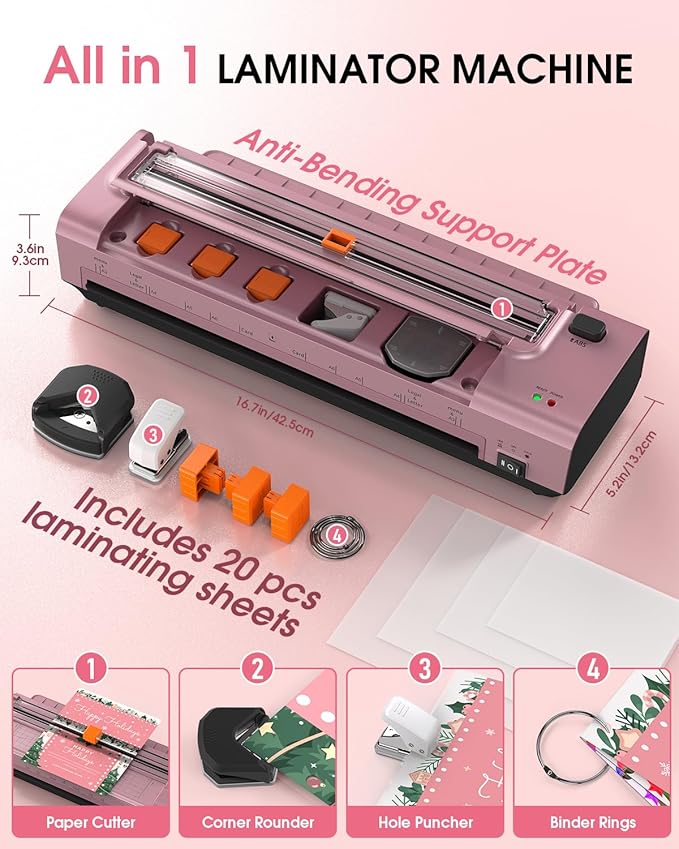 13 Inch Laminator Machine, A3 Personal Laminator Kit for Teachers with 20 Laminating Sheets, Hot Cold Thermal Lamination 11x17 with Anti-Bend Plate, ABS Anti-Jam & 20dB Quiet for Home Office School