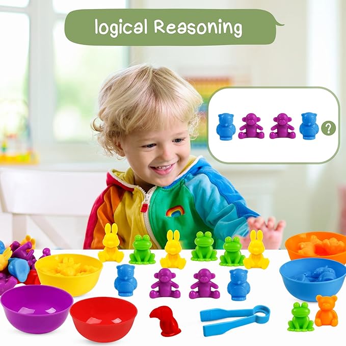 TSYAN Counting Animals Matching Games Sensory Toys with Sorting Bowls Preschool Learning Activities Color Classification Montessori Educational Toys Set Gift for Boys Girls Toddlers Toys Age 3+