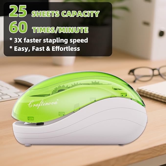 Electric Stapler，Including 2000 Staples and 1 Staple Remover, Suitable for Palm Size and high Comfort，25 Sheet Capacity, AC Adapter or Battery Powered，Battery not Included