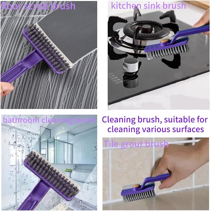 Lightweight Scraper Cleaning Brush with Hard Bristles and Built-in Garbage Holder, Multi-Surface Cleaner for Kitchen Sink, Bathroom Tub, Glass Stove Top, Tabletop, and Hard-to-Reach Floor Crevices