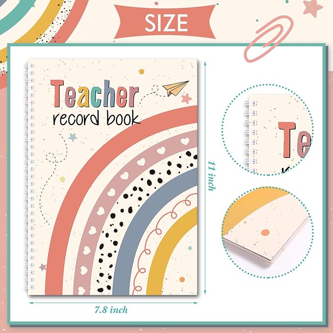 Teacher Record Book Teacher Grade Book 2026-2027 Spiral Bound Boho Heart Dot Record Class Planner 2026 Gradebook Office Favors for Classroom Attendance Supplies Double Sided Printing