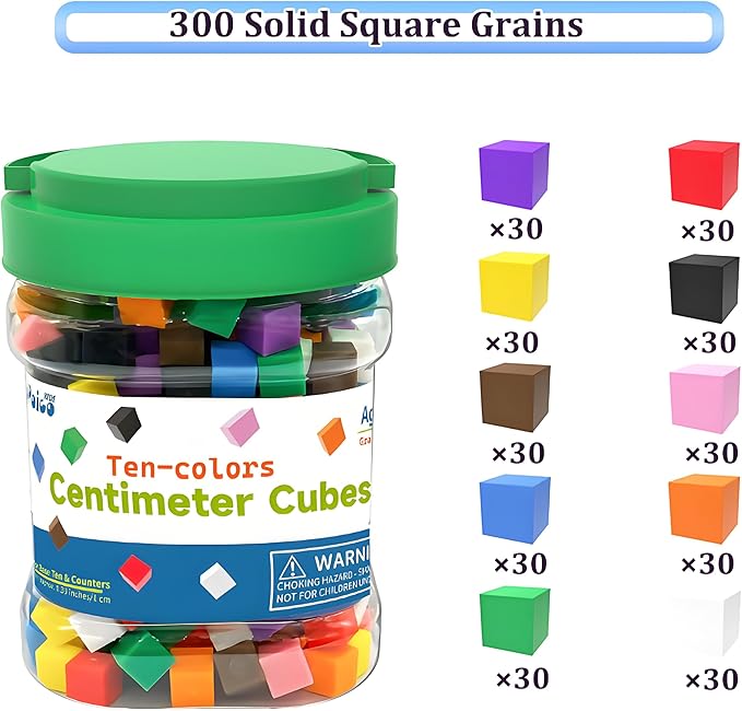 Geometric Solids 300 Pcs,Math Counting Cube,Plastic Color Sorting Stacking Blocks for Kids