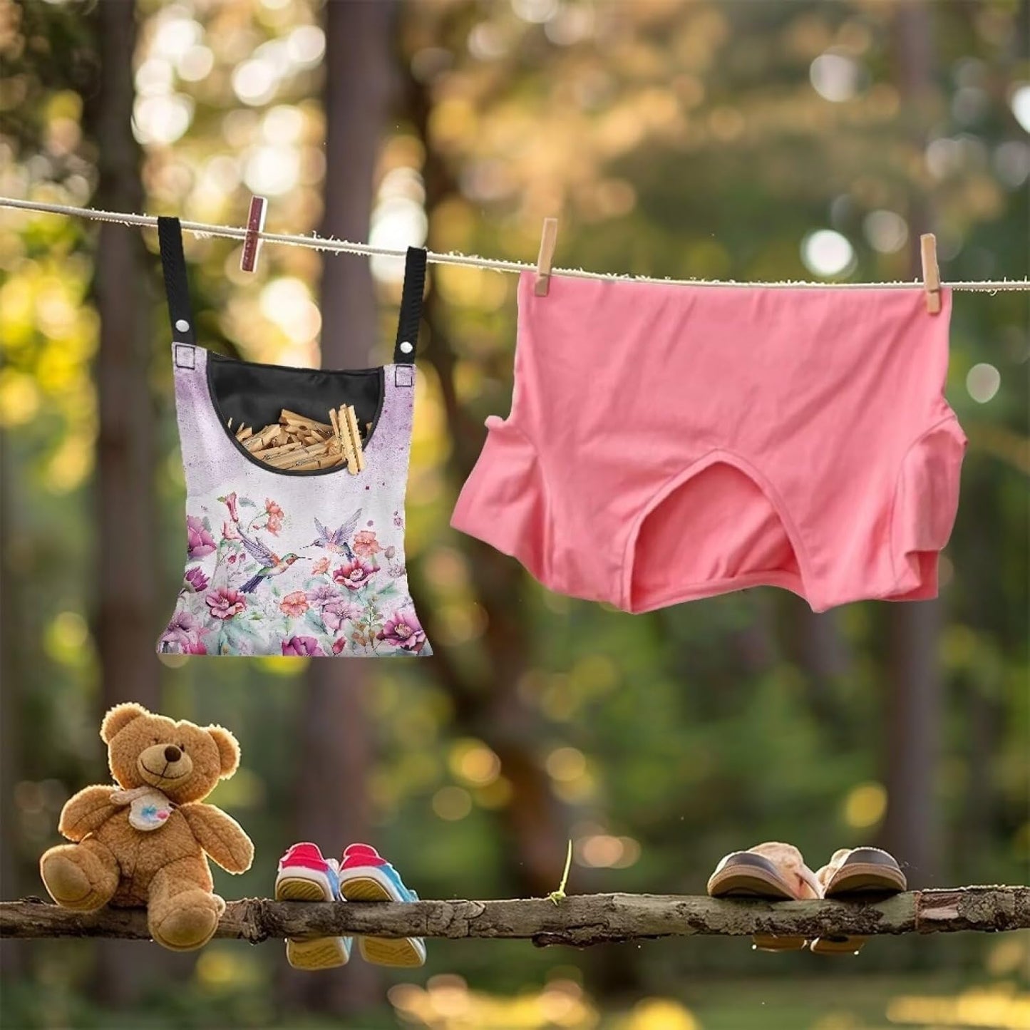 Hummingbird Adjustable Door-Hanging Laundry Clothespin Bag Clothespin Storage Bag Laundry Clothespin Bag, Hanging Storage Organizer with Hanging Rope for Outdoor and Indoor