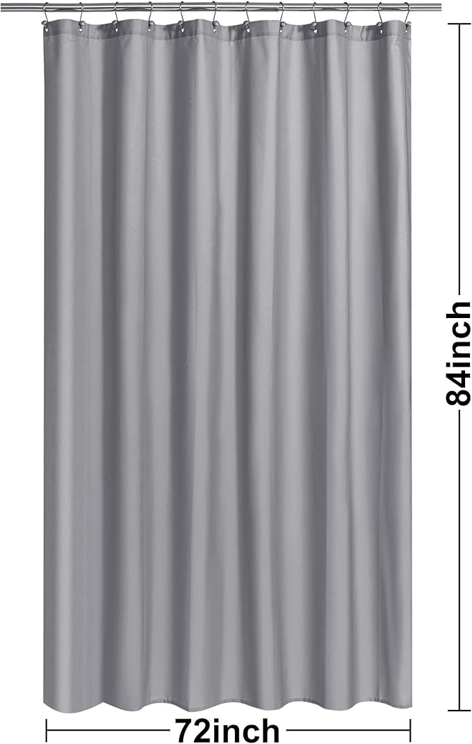 N&Y HOME Fabric Shower Curtain or Liner Extra Long 72 x 84 Inches - Hotel Quality, Machine Washable - Gray, 72x84