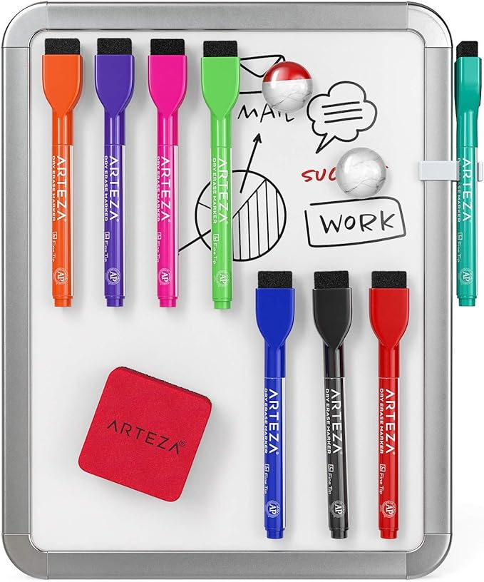 ARTEZA Magnetic White Board Set, 2-Pack 8.5x11 Dry Erase Boards with Markers & Magnets, for Wall, Fridge, Office, Planning & Classroom Use