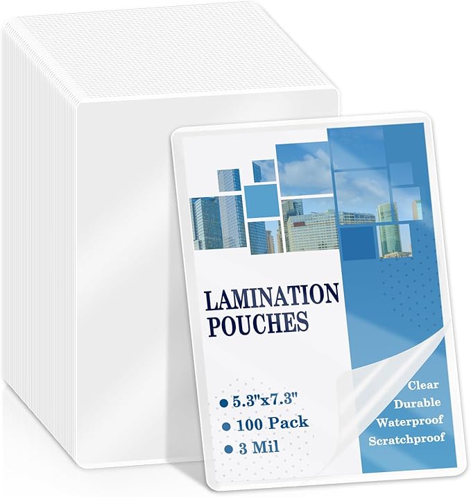 100 Pack 3mil Thermal Laminating Pouches 5“x7" Badge Laminate Pouches Clear Laminated Luggage Tags Printable Laminator Pouches for Business Permits Cards