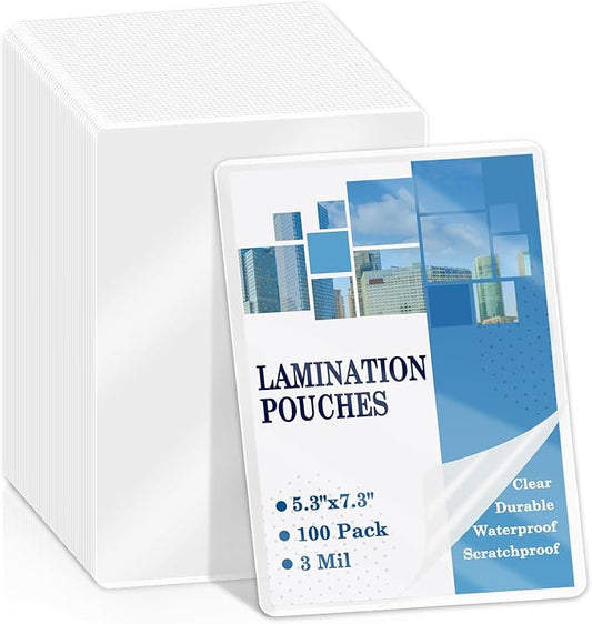 100 Pack 3mil Thermal Laminating Pouches 5“x7" Badge Laminate Pouches Clear Laminated Luggage Tags Printable Laminator Pouches for Business Permits Cards