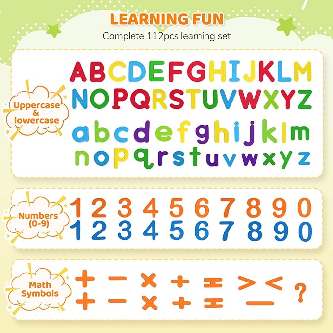 LovesTown Magnetic Letters and Numbers Set for Kids, Educational Alphabet Learning Magnets, Colorful Refrigerator Toy, 112 PCS