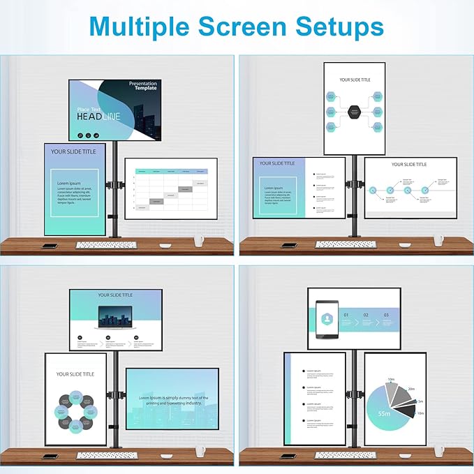 MOUNTUP Triple Monitor Stand, Height Adjustable Monitor Desk Mount Fit for 17 to 32 Inch Computer Screens, Stacked Monitors Arm for 3 Monitors, with C-Clamp and Grommet Base, up to 17.6lbs per Arm