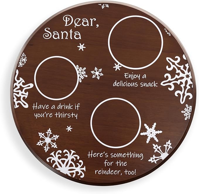 Picnic TIME Dear Santa Cookie and Milk Plate, Wooden Serving Tray, Christmas Appetizer Tray, Holiday Charcuterie Board, (Stained Parawood)