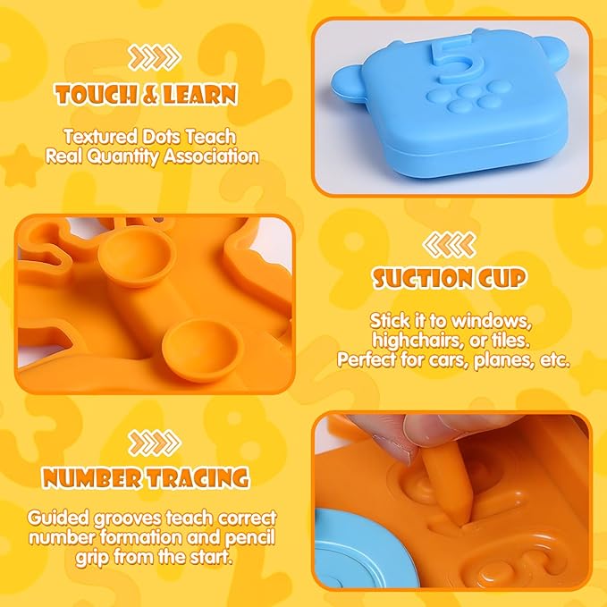Preschool Learning Math Toy for Toddlers, Silicone Counting Board with Number Tracing | Montessori Educational Math Manipulatives Number Counting Blocks for 3 Year+ Boys Girls Gifts