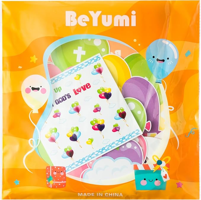 BeYumi 84Pcs Valentine's day Caught Up In God’s Love Christian Bulletin Board Set Heart Balloon Cross Honeycomb Name Tag Trim Border February Faith Religious Sunday School Chalkboard Church Decoration