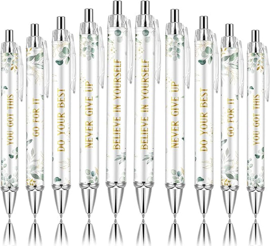 10PCS Christian Pens for Women Inspirational Quotes Bible Verse Ballpoint Pen Green Leave Pens Bulk Religious Ink Pens Employee Appreciation Gift Bulk for School Teacher Office Church Supplies