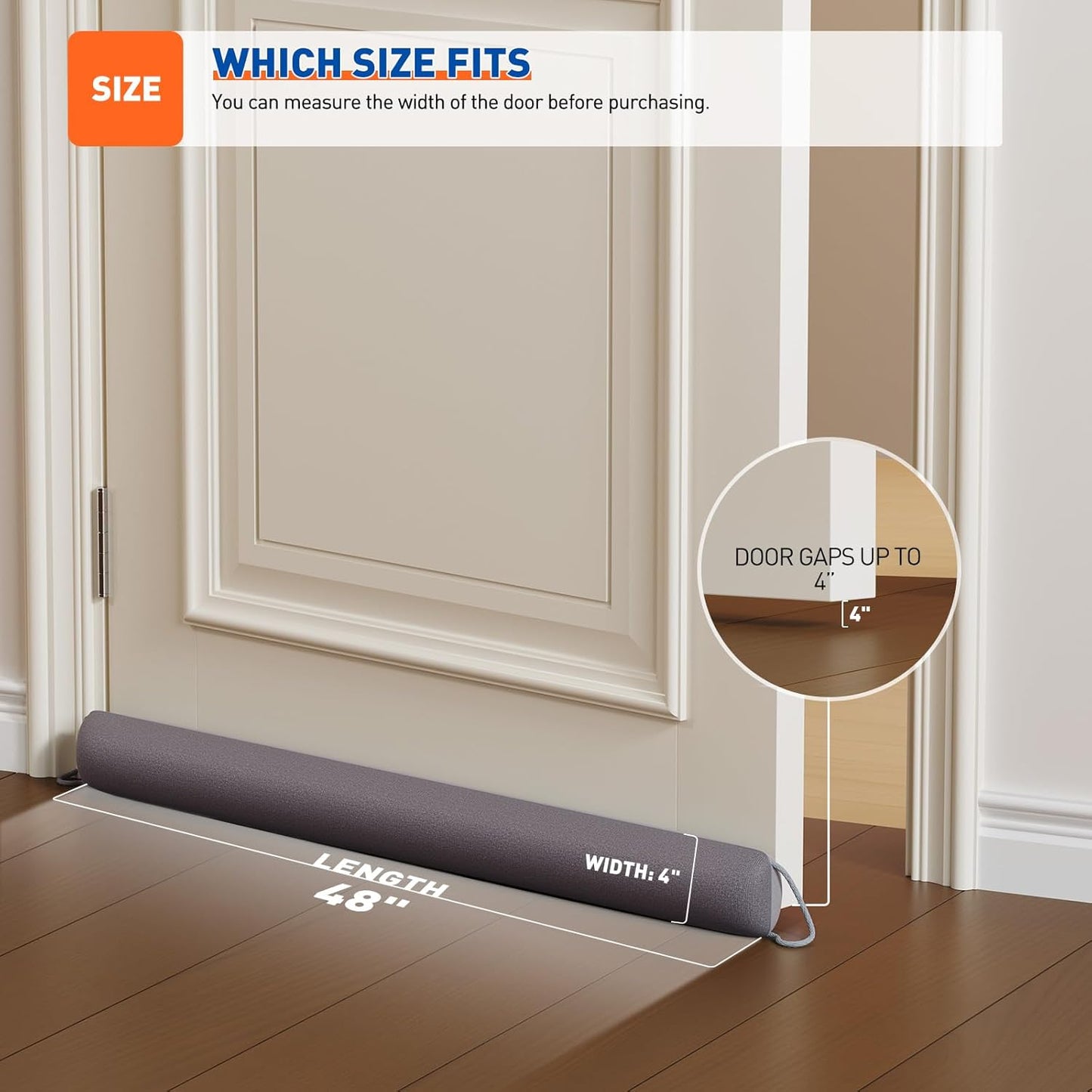 MAGZO Door Draft Stopper, 48 Inch Under Door Draft Blocker Noise Stopper, Weighted Wind Blocker Draft Guard for Bottom of Door, Gray