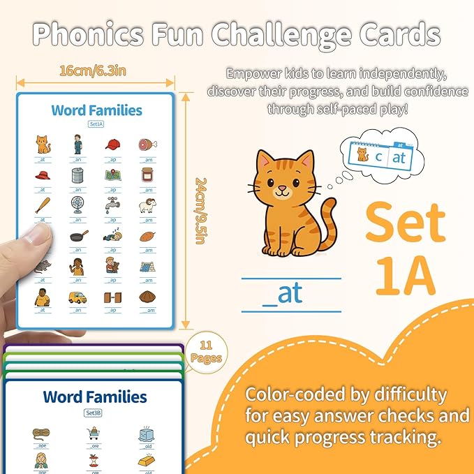 Phonics Flash Cards Word Family Build Book, 40 Read & Rhyme Flip Books, Learn to Read for Kids Ages 4-8, Engaging Educational Tools for Preschool-Kindergarten, Fun Sight Words & Phonics Games