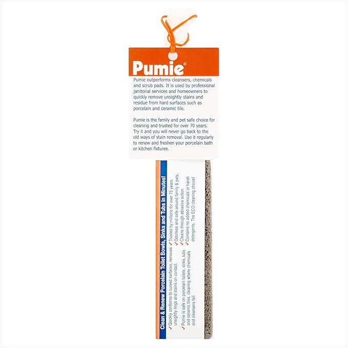 PUMIE Toilet & Tile Pumice Cleaner, Pumice Stick with Handle, Multi-Function Toilet Bowl Ring Remover By US Pumice, Bath-8, Pack of 1