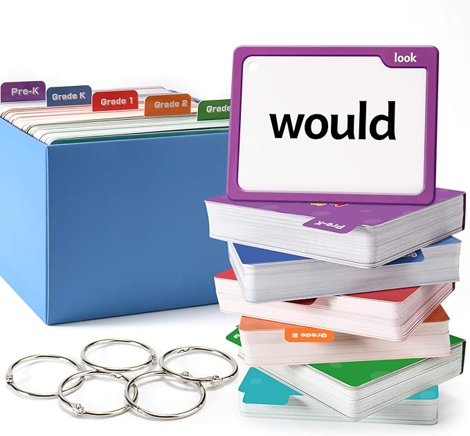 Torlam 520 Sight Words Flash Cards Kindergarten Homeschool Supplies with Card Folders & Rings - High Frequency Site Word for Pre-k Kindergarten 1st 2nd 3rd Grade