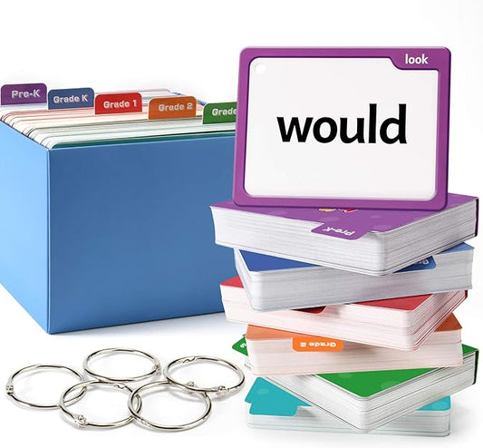 Torlam 520 Sight Words Flash Cards Kindergarten Homeschool Supplies with Card Folders & Rings - High Frequency Site Word for Pre-k Kindergarten 1st 2nd 3rd Grade