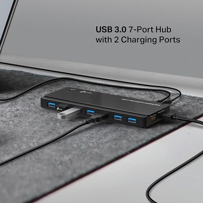 TP-Link Powered USB Hub 3.0 with 7 USB 3.0 Data Ports and 2 Smart Charging USB Ports. Compatible with Windows, Mac, Chrome & Linux OS, with Power On/Off Button, 12V/4A Power Adapter(UH720)
