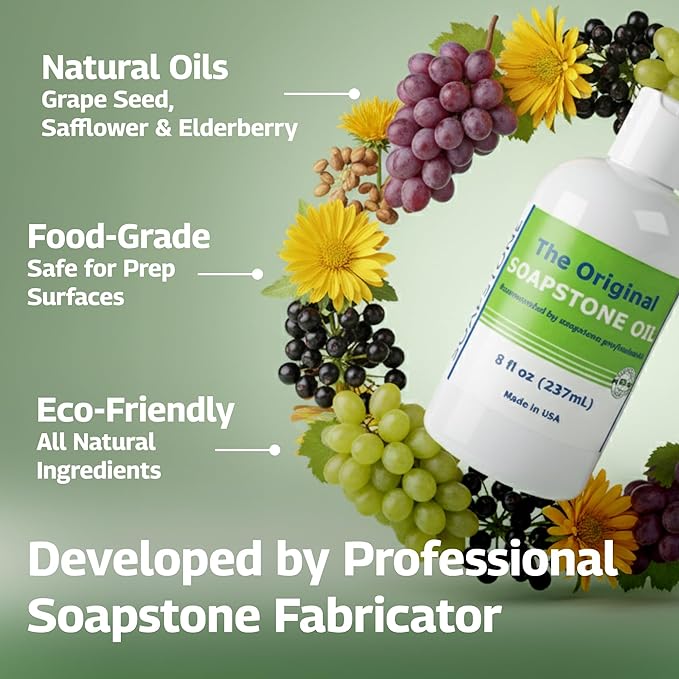 The Original Soapstone Oil | All Natural Food-Safe Blend (NO Mineral Oil) for Soapstone Countertops – Enhances & Darkens Stone, Low-Maintenance Easy to Apply (8oz)