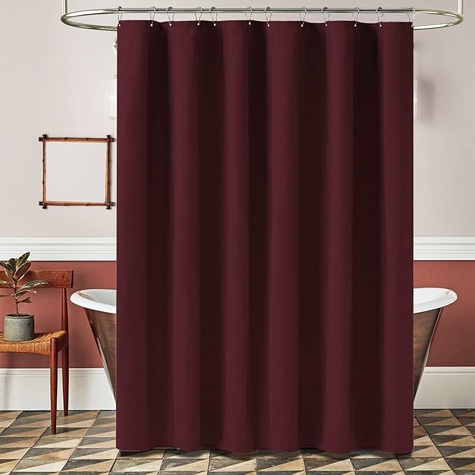 BTTN Fabric Shower Curtain, Linen Textured Heavy Duty Polyester Cloth Shower Curtain Set with Plastic Hooks, Burgundy, 72" W x 84" L (Pack of 1)