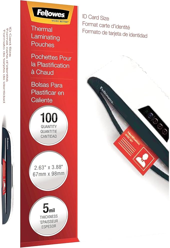 Fellowes Hot Laminating Pouches, ID Tag, Not Punched, 5 mil, 100 Pack (52015)
