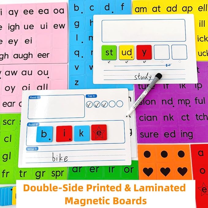 Large Size Phonics Word Building Magnetic Tiles Set, 239 Pieces Color-Coded Magnet Tiles with 2 Magnetic Spelling Boards, Phonics Manipulatives Classroom Must Have Magnetic Letter Tiles Phonics Kit