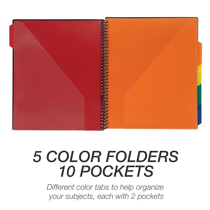Samsill Spiral Folder Organizer - 5 Dividers & 10 Pockets with Notepad & Clipboard, Multi Pocket Color Cordinated Folder Binder with Customizable Tabs, Document Organizer (Basic)