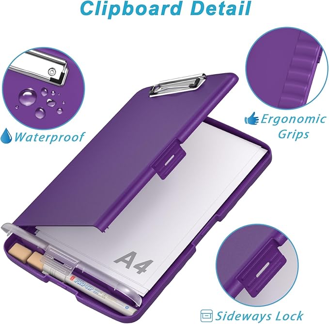 Rimilak Plastic Clipboard with Storage, 8.5 x 11 High Capacity Folio Nursing Case with Pen Holder, Size 14.2 x 9.6 x 1.2″ Folder Side-Opening for Classroom, Teacher, Smooth Writing, Deep Purple