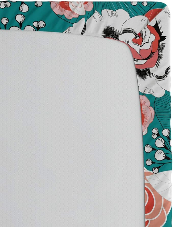 Ambesonne Floral 2 Pack Fitted Sheet, Colorful Flower Arrangements, Bed Cover All-Round Elastic Deep Pockets 2 Pieces, Package Contains 2 Full Size Fitted Sheets, Dark Seafoam Multicolor