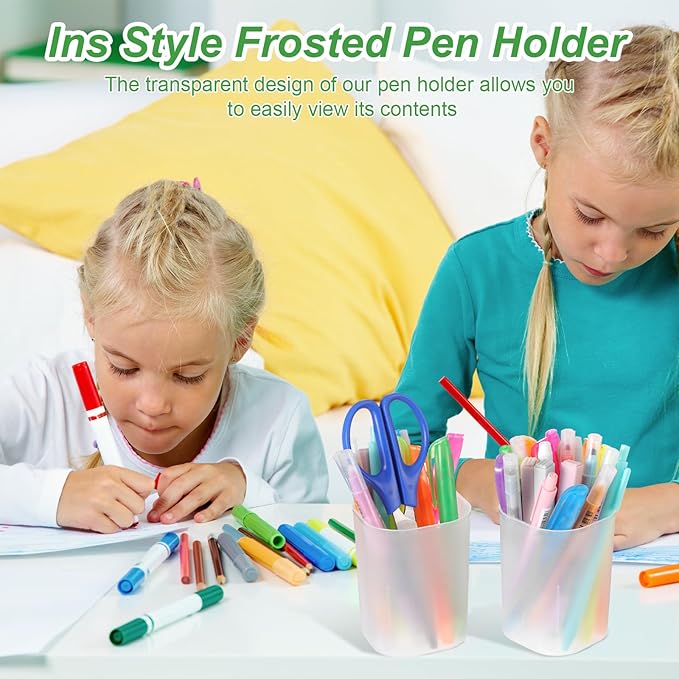 30 Pack Pen Holder Pen Cups for Desk Organizers and Storage Stationery Plastic Matte Pencil Holder Cups Ins Style Transparent for Office School Home Supplies
