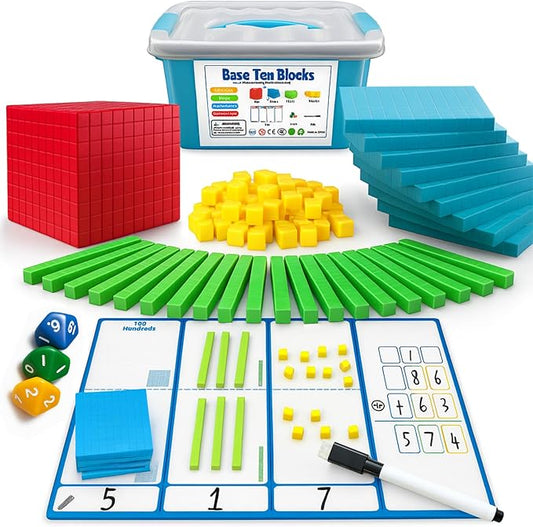 Base Ten Blocks for Math, Place Value Blocks, Base 10 Math Manipulatives for Kids, Plastic Math Cubes, Number Blocks, Math Counting Cubes for Kindergarten 1st-3rd Grade, 137 Pcs