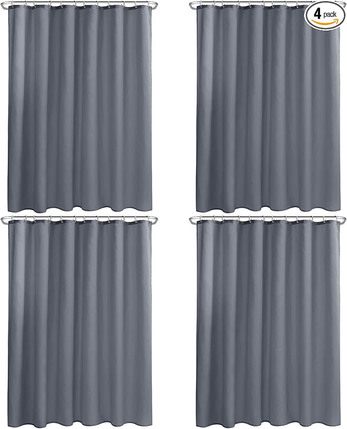 Nasitos Fabric Grey Shower Curtain Liners 4 Pack - W72 x H72 - Washable & Water Resistant Cloth Shower Liner for Bathtub, Soft Hotel Quality, Standard Size (Include 8 Separate Magnets)