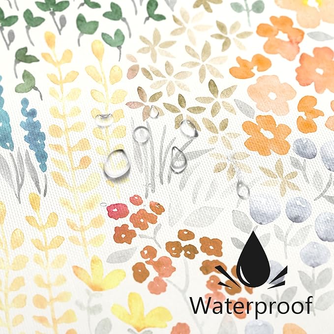Extra Long Shower Curtain 72 x 96 Inch, Floor to Ceiling X-Long Tall Cute Floral Shower Curtain for Bathroom, Orange Wildflower Boho Cottagecore Fabric Shower Curtain Set with Hooks