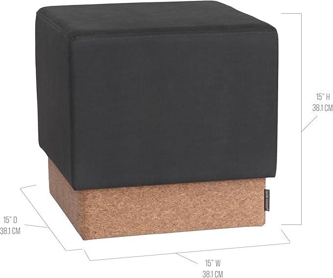 Seville Classics Cushioned Fabric Ottoman Hidden Storage Chest Footrest Chair, Padded Seat for Bedroom, Dorm, Loft, Living Room, Entryway, Hallway, Cork/Steel Grey, 15" Cube