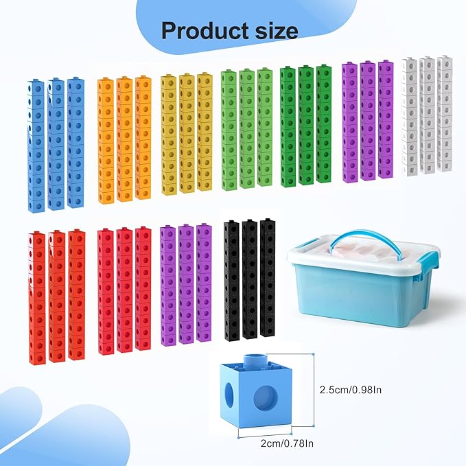 Math Linking Cubes with Box 301PCS, Preschool Math Manipulative, Kids Counting Blocks Play Set, Suitable for Learning Educational Supplies in Kindergarten. Great Gift for Boys & Girls (1)