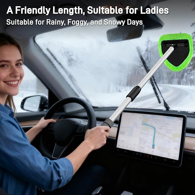 XINDELL 24-inch Windshield Cleaner Tool – Upgrade Large Head Car Interior&Exterior Window Cleaning Kit with Extendable Handle & 4 Microfiber Pads, Auto Wiper Brush for Car, Trucks, SUVs, RVs & Home
