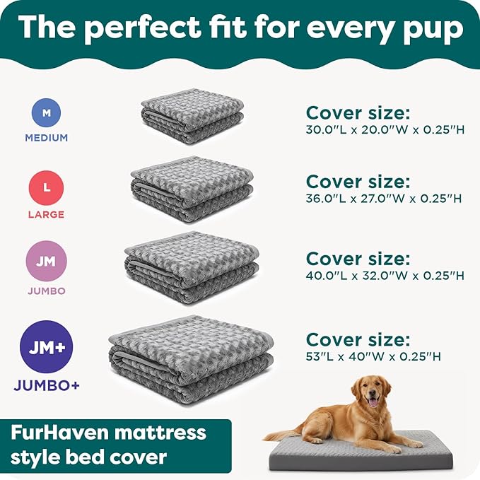 Furhaven Replacement Dog Bed Cover Ultra Plush Faux Fur & Suede Mattress, Machine Washable - Gray, Large