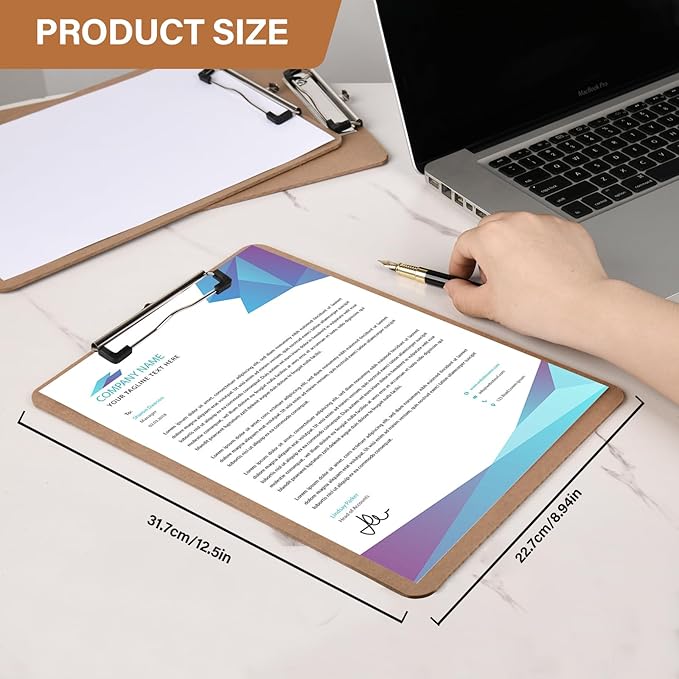 3 Pack Hardboard Office Clipboard, Letter-Size Clipboard with Low Profile Clip, Classic Clip Boards, 9" x 12.5" Wood Clipboards for Office, School, Hospital Supplies, Brown