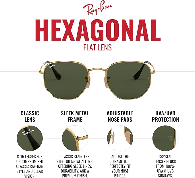 Ray-Ban unisex-adult Rb3548n Hexagonal Flat Lens Hexagonal Sunglasses