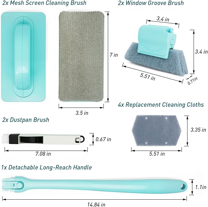 Mesh Screen Cleaner(2 Pack), Window Screen Cleaner Kit, Screen Cleaner with Window Groove Brush, Wet/Dry Tool for Cleaning Screens & Tracks, Clean Window Screen Without Removing from Frame