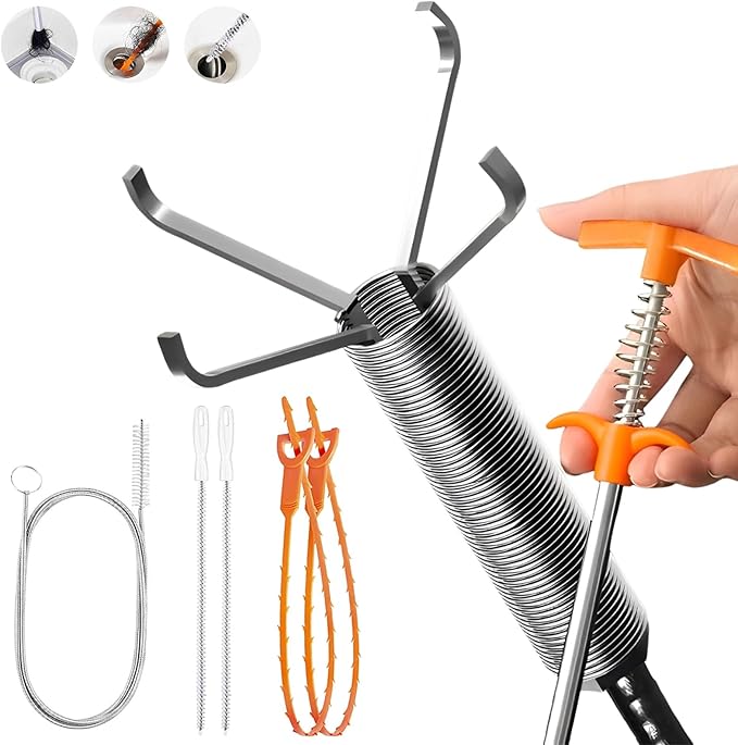 63 Inch Drain Snake Hair Drain Clog Remover Tool, Flexible Sink Snake Drain Cleaner Tool Set, Plumbing Snake for Toilet Sewer Shower Kitchen Bathroom Tub Clogged Hair Removal Cleaning Tool Set