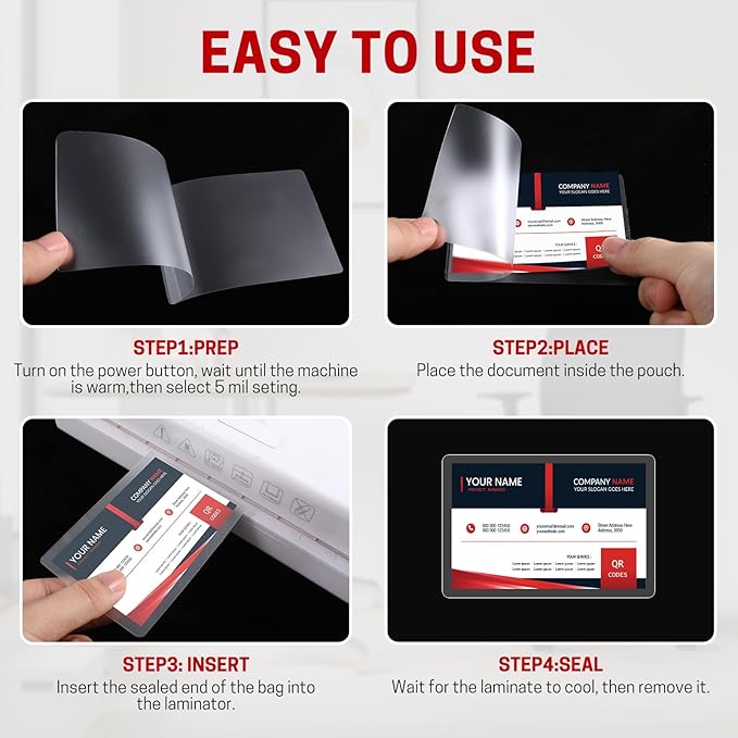 CAREGY 200 Count Thermal Laminating Pouches,5Mil,Hold 2 x 3.5 inch Business Card Laminate Pouches for Laminator, Clear Lamination Paper Protection 2.3 x 3.7 inch, Round Corner, Home & Office