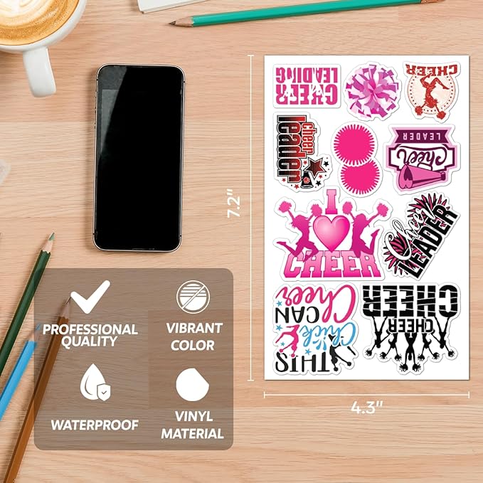Cheerleading Motivational Quote Stickers Pack 50Pcs Vinyl Waterproof Sticker Set for Laptop Water Bottles Scrapbooking Notebooks Journals Girls Teens Cheer Squad
