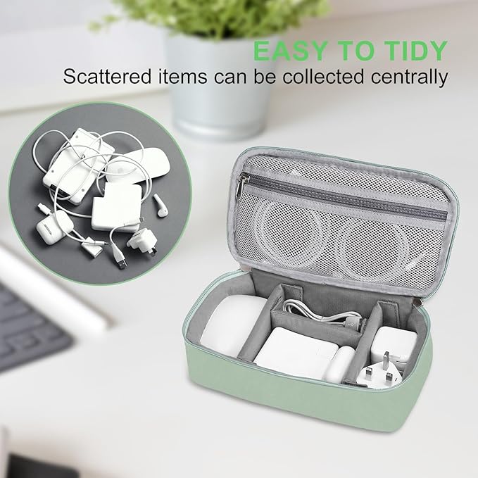 MOSISO Electronic Organizer Travel Case, Puffy Electronic Accessories Carry Case for Cable, Charger, Phone, Earphone, Mouse and Other Accessories, Portable Storage Bag with Handle, Antique Green