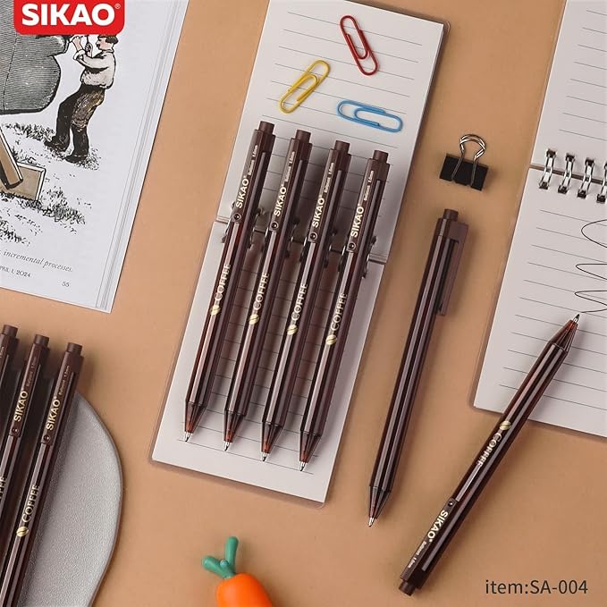 Coffee Ballpoint Pens Bulk, 60 Pack Click Pens Smooth Writing 1.0mm Black Ink, Coffee-Brown Barrel with Gold “COFFEE” Print for Office, School, Café Use or Severs