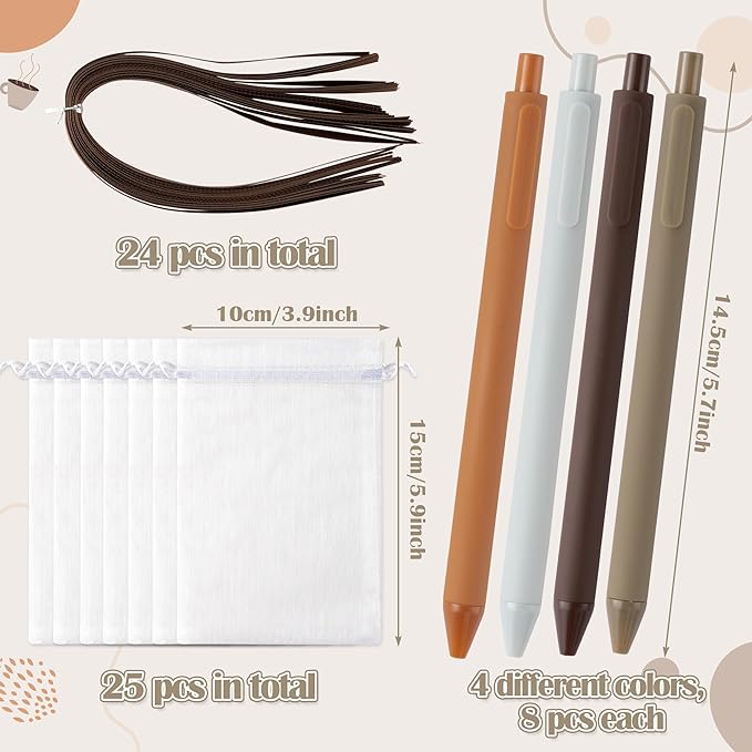 Xqumoi Coffee Cup Sticky Notes with Pen Gift Set - 24 Set Coffee Self Sticky Writing Memo Pads Ballpoint Pens with Mesh Bag Birthday Party Favors School Classroom Rewards Office Supplies