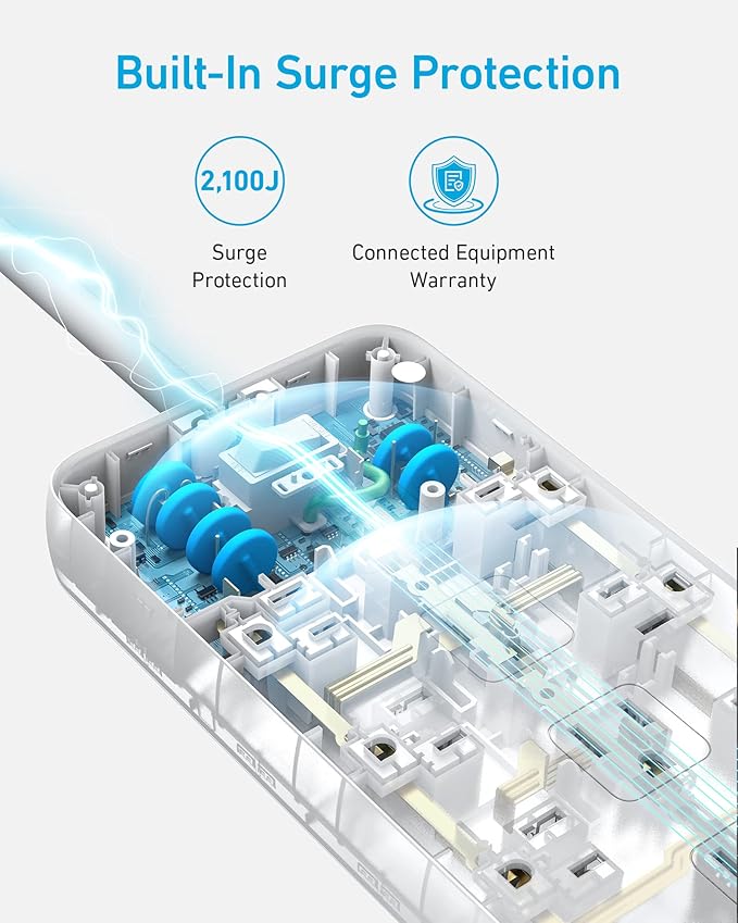 Anker Power Strip with 2100J Surge Protector, Outlet Extender, 5ft Extension Cord with Multiple Outlets, 12 AC, 2 USB A,1 USB C Port for 20W, Home Office, Dorm Room Essentials, TUV Listed